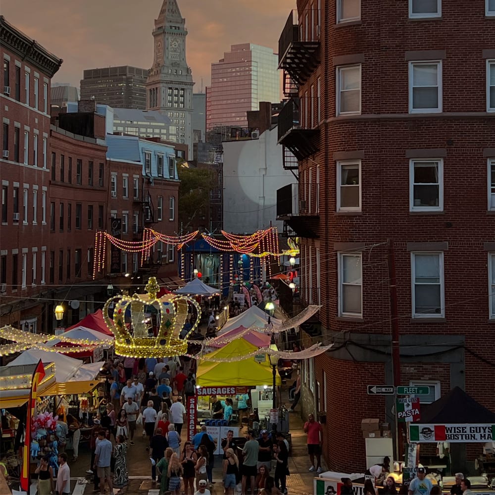 The annual Fisherman's Feast procession on Endicott Street in Boston's North End, near 6 Endicott Court