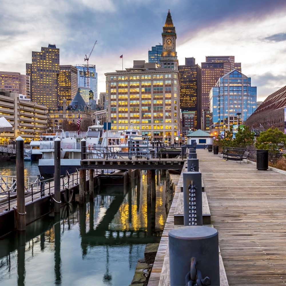 Waterfront and brick streets in Boston's North End near 6 Hull Street